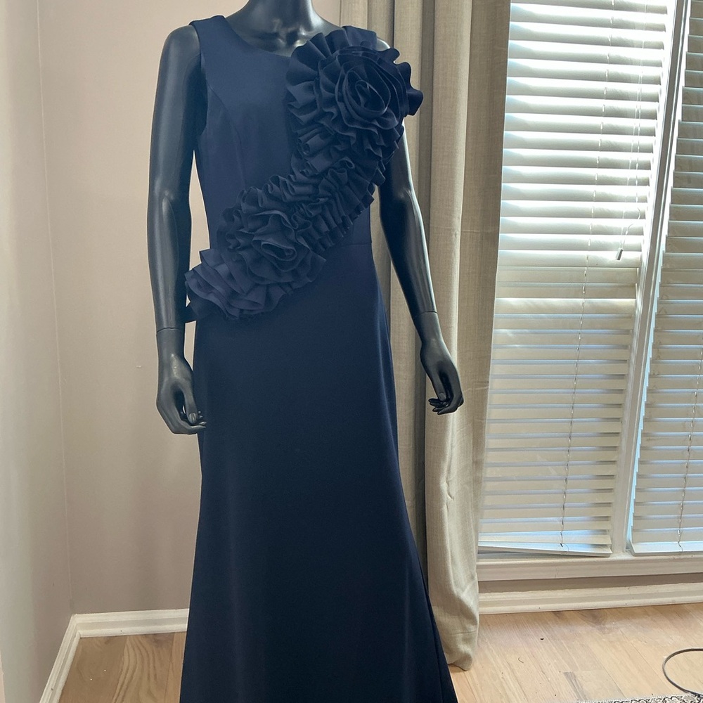 Betsy & Adam Navy Maxi Dress with Ruffle